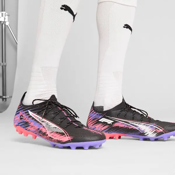 Puma Formula 1 x Ultra 5 Ultimate FG AG 'Full Throttle Pack' pictured in a shopper-focused gallery composition