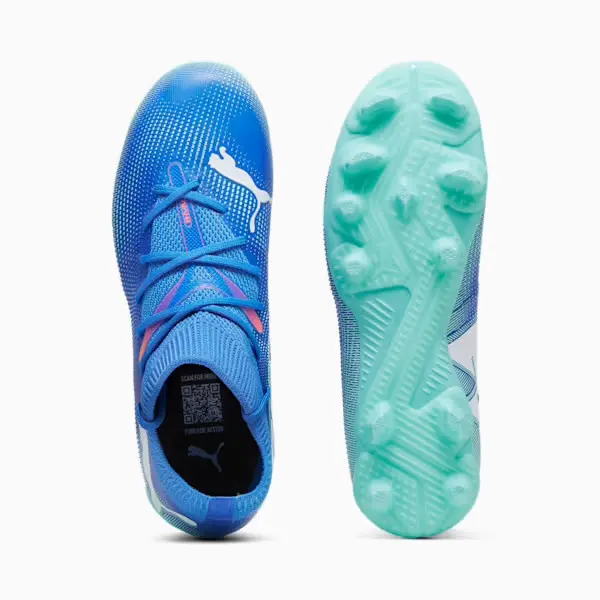 PUMA Future 7 Match FG/AG Jr (Blue/Mint) displayed for product discovery in a gallery photograph