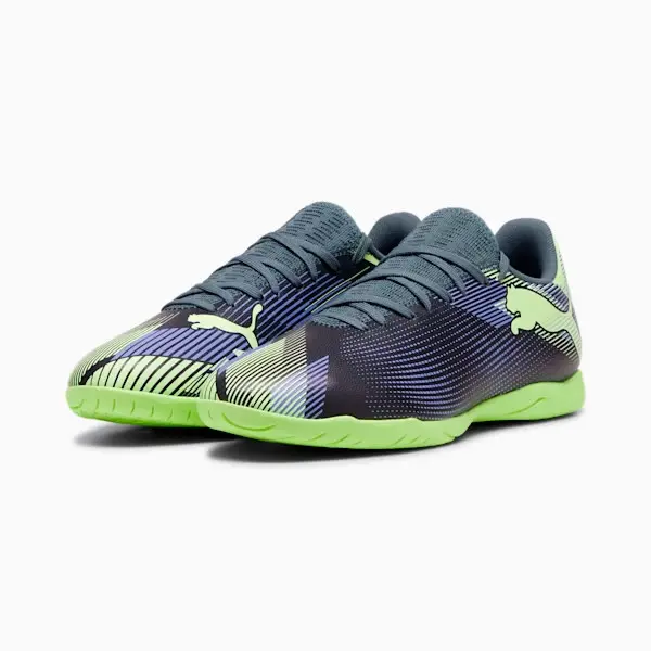 Merchandise image showing PUMA Future 7 Play Indoor (Gray/Purple/Green) through a main perspective