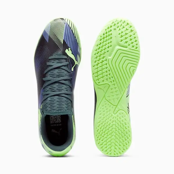 Merchandise image showing PUMA Future 7 Play Indoor (Gray/Purple/Green) through a gallery perspective