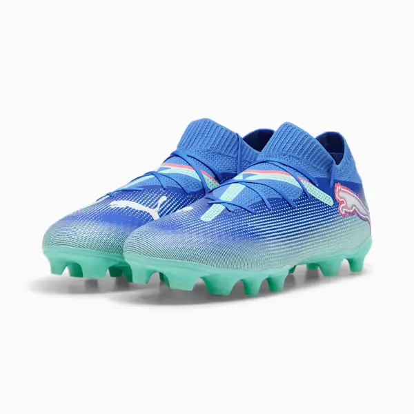 PUMA Future 7 Pro FG/AG (Blue/Mint) pictured in a shopper-focused main composition