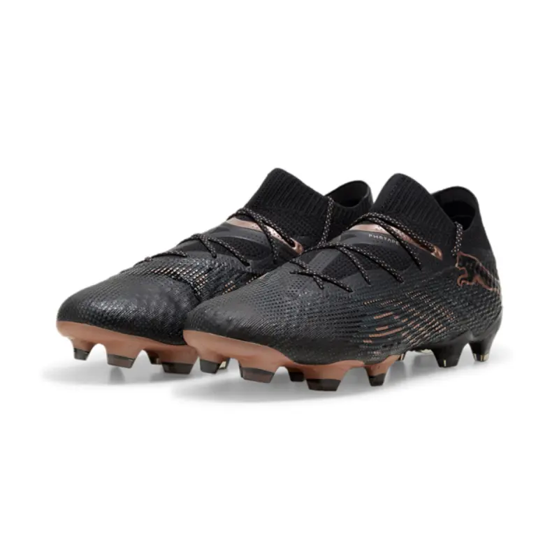 PUMA Future 7 Ultimate FG/AG (Black/Copper) pictured in a shopper-focused main composition