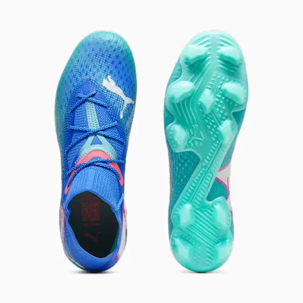 PUMA Future 7 Ultimate FG/AG (Blue/Mint) visualised in a clean gallery merchandising shot