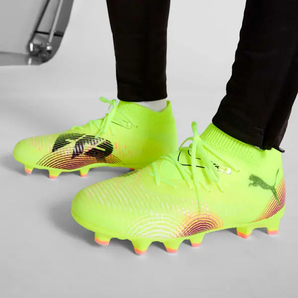 Puma Future 8 Pro Yellow Alert / Black (GS) pictured in a shopper-focused gallery composition