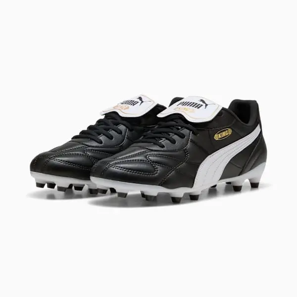 Puma King Top FG AG 'Black White' pictured in a shopper-focused gallery composition