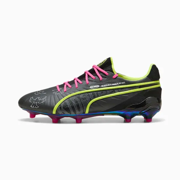 Puma King Ultimate FG/AG KidSuper Black Electric Lime displayed for product discovery in a main photograph