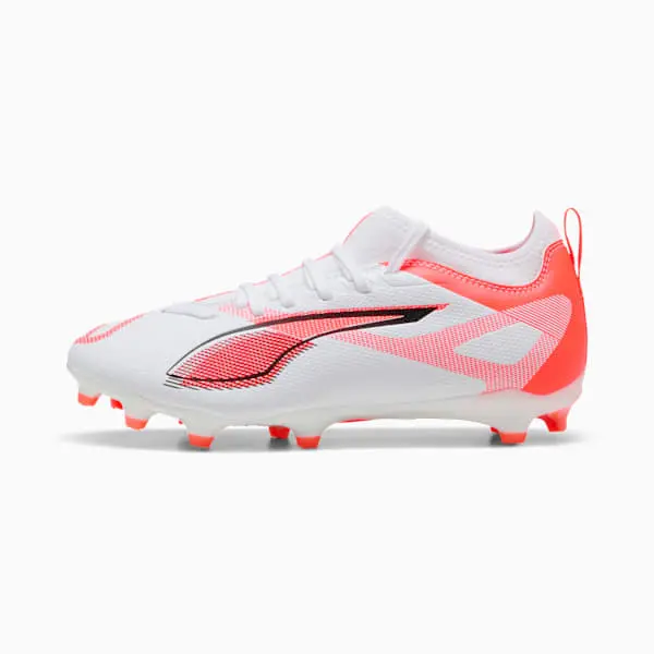 Puma Ultra 5 Match FG/AG White / Black (GS) pictured in a shopper-focused main composition