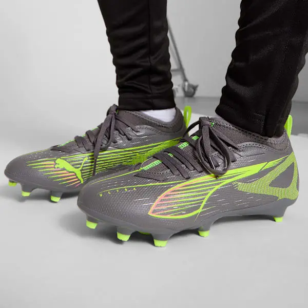 Puma Ultra 5 Match Matte Aged Silver / Yellow Alert (GS) pictured in a shopper-focused gallery composition