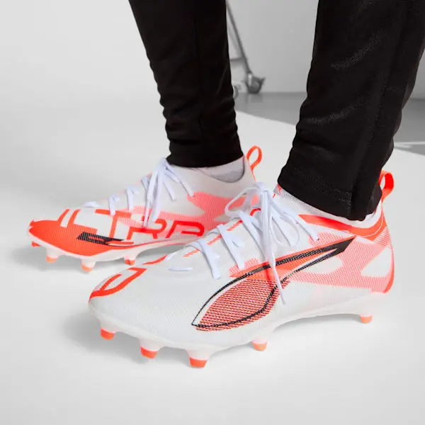 Puma Ultra 5 Pro FG/AG White / Black (GS) pictured in a shopper-focused gallery composition