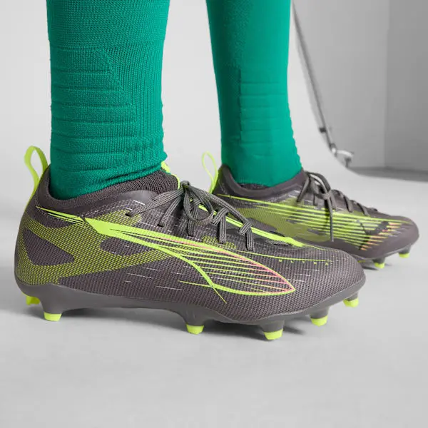 Merchandise image showing Puma Ultra 5 Pro Matte Aged Silver / Yellow Alert (GS) through a gallery perspective