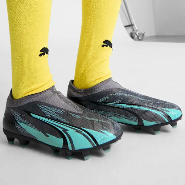 Puma Ultra Match Laceless FG AG Big Kid 'Rush Pack' pictured in a shopper-focused gallery composition
