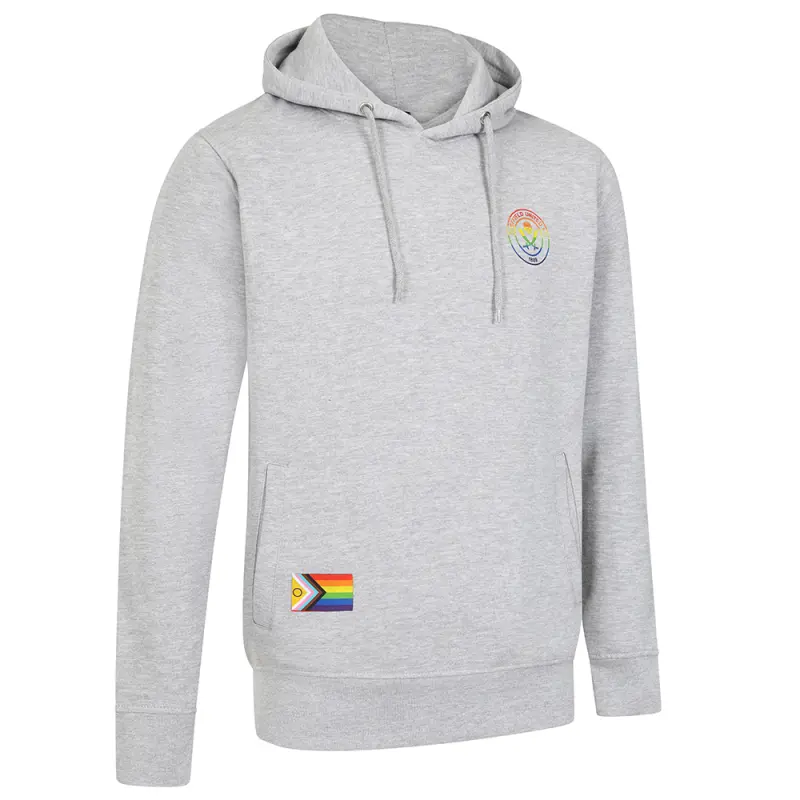 Gallery merchandise photograph presenting Rainbow Print Hoody Grey