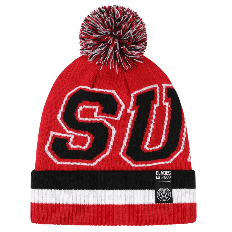 Merchandise image showing SUFC Text Bobble Hat through a main perspective